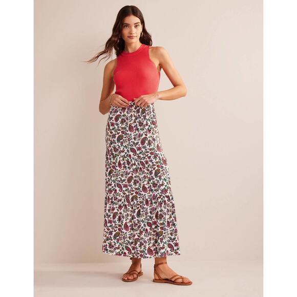 Boden NWT Jersey Maxi Skirt Multi Dandelion Paisley Sz 12R - Picture 2 of 9